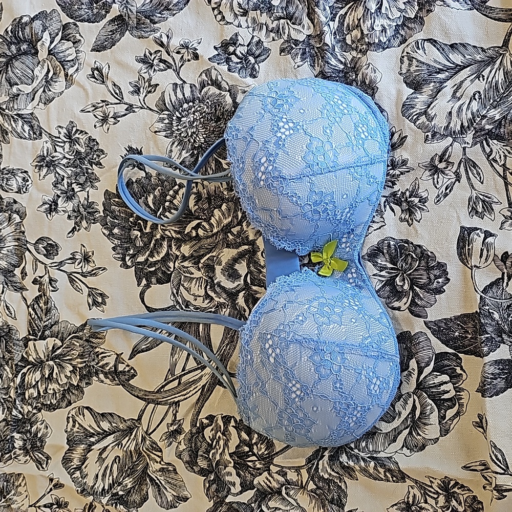 Victoria’s Secret Padded Demi Lace Dentelle Periwinkle Blue Bra 32C